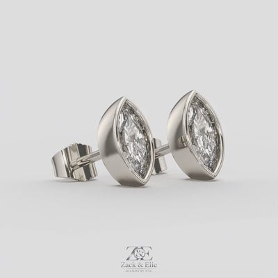 2.00 Ct E VS1 Marquise Full Bezel Diamond Studs, in white gold, 360 spin