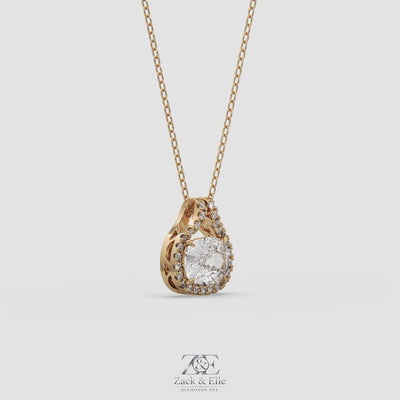 2.20 Ct E Color VS1 Cushion East West Diamond Pendant, in yellow gold, 360 spin