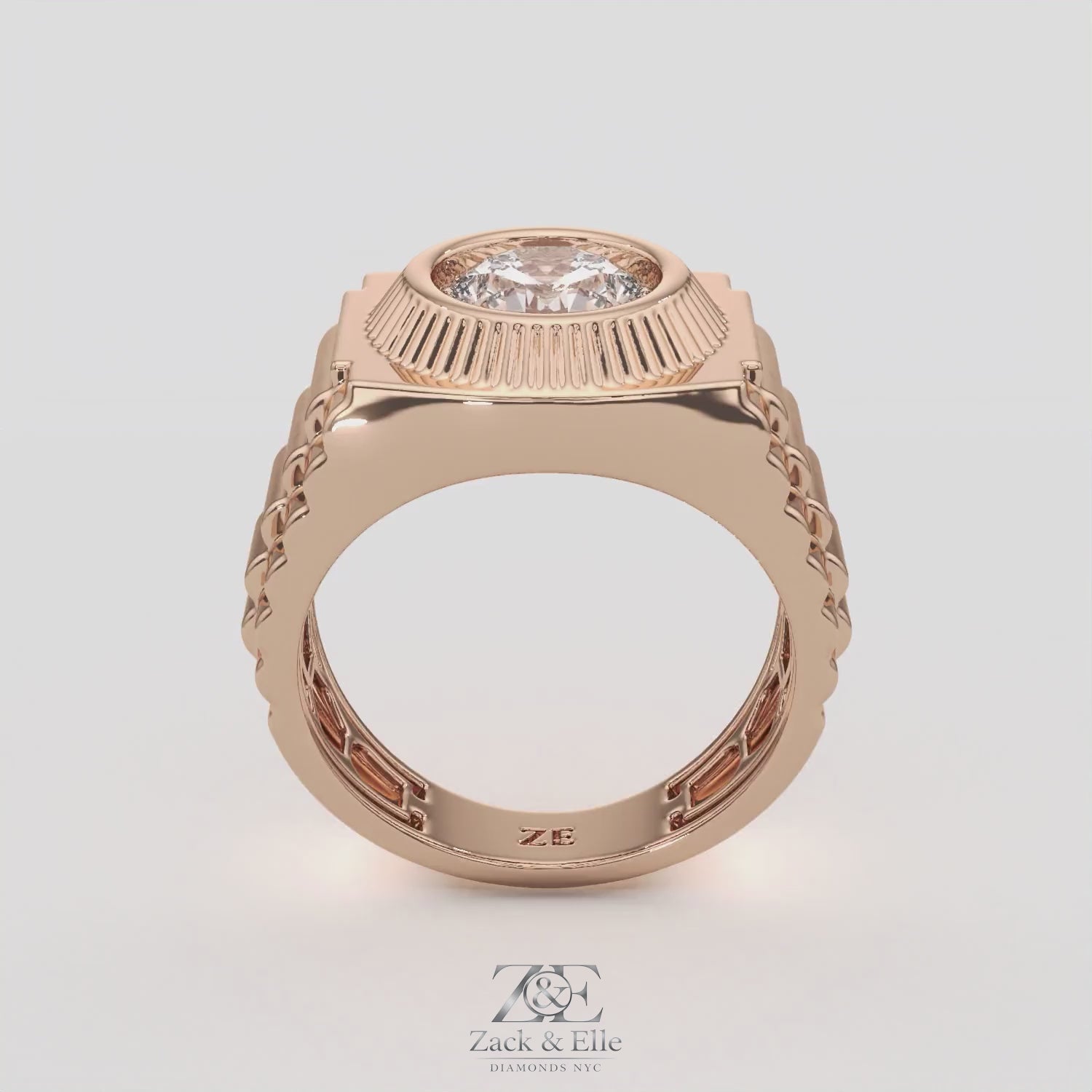 3.00 Ct E VS1 Radiant Cut Lab Grown Diamond Men's Ring, in white gold, 360 spin