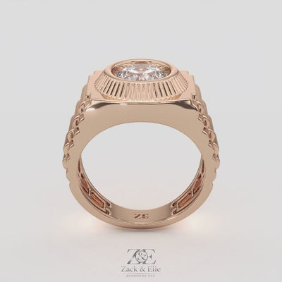 3.00 Ct E VS1 Radiant Cut Lab Grown Diamond Men's Ring, in white gold, 360 spin
