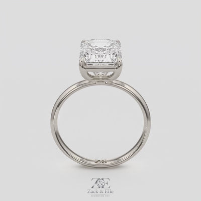 5.00 Ct E VS1 Emerald Cut Lab-Grown Diamond Solitaire Ring, in white gold, 360 spin