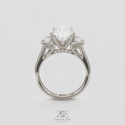 3.25 Ct E VS1 Oval Lab-Grown Diamond Ring With Round Accents, in white gold, 360 spin