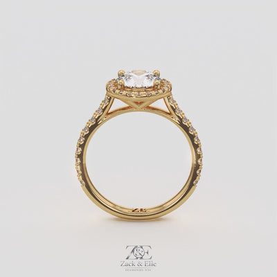 2.00 Ct D VS1 Round Lab-Grown Diamond Halo Ring with Round Accents, in yellow gold, 360 spin