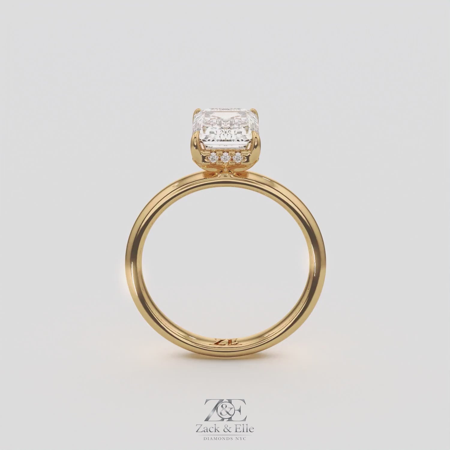2.60 Ct E VS1 Emerald Cut Lab Grown Diamond Halo Ring, in white gold, 360 spin