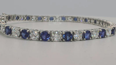 10.00 CTW Round Blue Sapphire and Diamond Tennis Bracelet, in white gold, 360 spin
