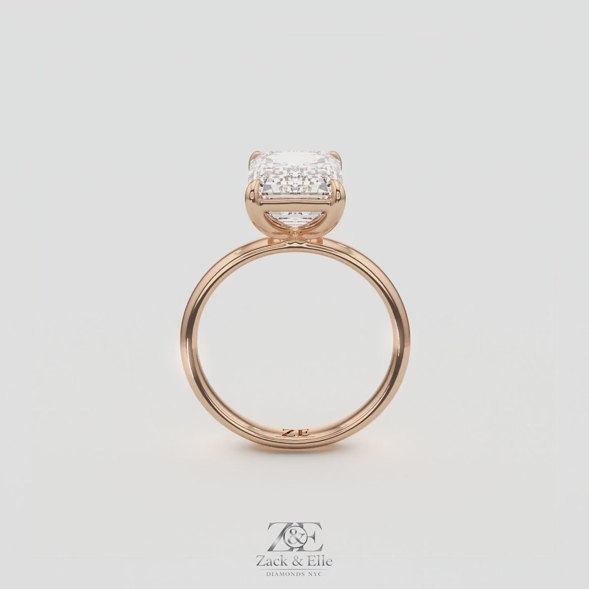 4.00 Ct D VS1 Emerald Cut Lab-Grown Diamond Solitaire Ring, in rose gold, 360 spin