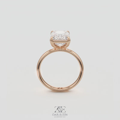 4.00 Ct D VS1 Emerald Cut Lab-Grown Diamond Solitaire Ring, in rose gold, 360 spin