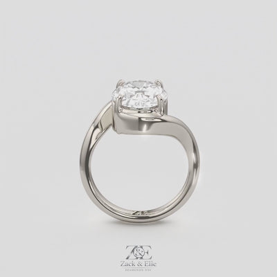 3.00 Ct E VS1 Oval Lab Grown Diamond Solitaire Ring, in white gold, 360 spin