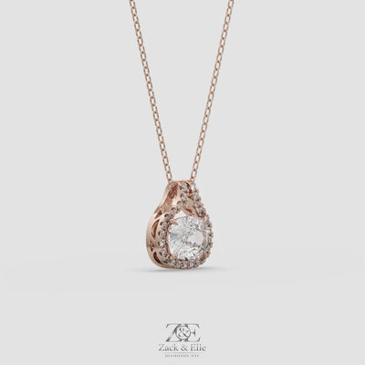 2.20 Ct E Color VS1 Cushion East West Diamond Pendant, in rose gold, 360 spin