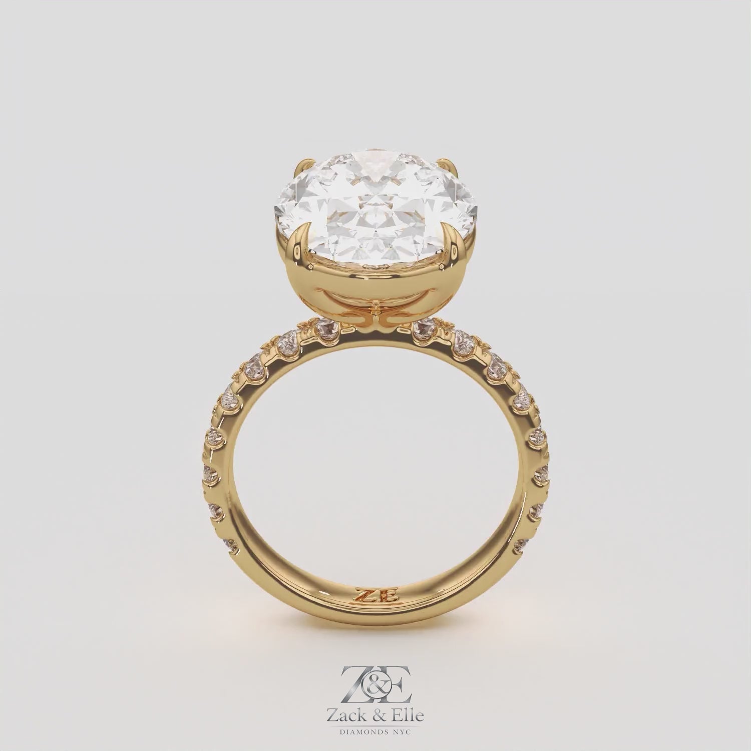 7.60 Ct F VS1 Oval Lab Grown Diamond Ring With Pavé Diamonds, in white gold, 360 spin
