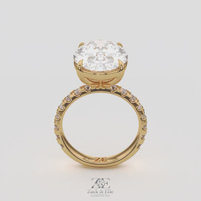 7.60 Ct F VS1 Oval Lab Grown Diamond Ring With Pavé Diamonds, in white gold, 360 spin