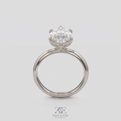 3.00 Ct E VS1 Marquise Lab Grown Diamond Solitaire Ring, in white gold, 360 spin