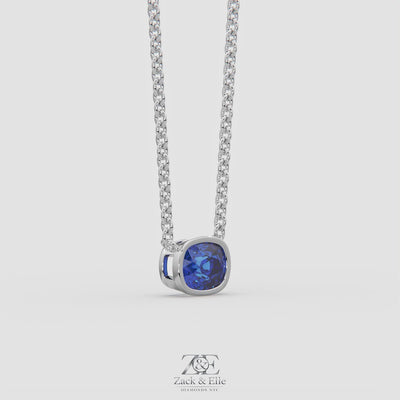 3.00 Ct Cushion Blue Sapphire East West Pendant, in white gold, 360 spin