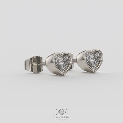 2.00 Ct E VS1 Heart Shape Full Bezel Diamond Studs, in white gold, 360 spin
