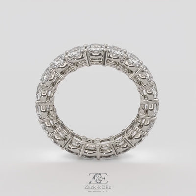 4.00 Ct D-E Color VS1 Cushion Lab Diamond Eternity Ring, in white gold, 360 spin