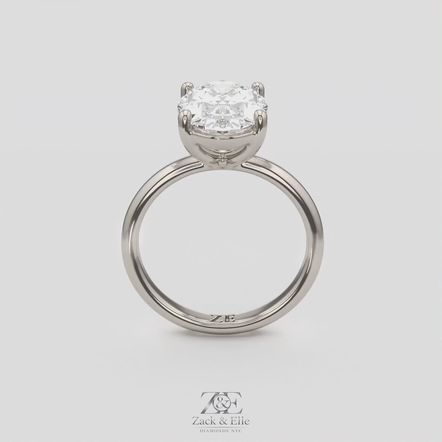 3.00 Ct E VS1 Oval Lab Grown Diamond Solitaire Ring, in white gold, 360 spin