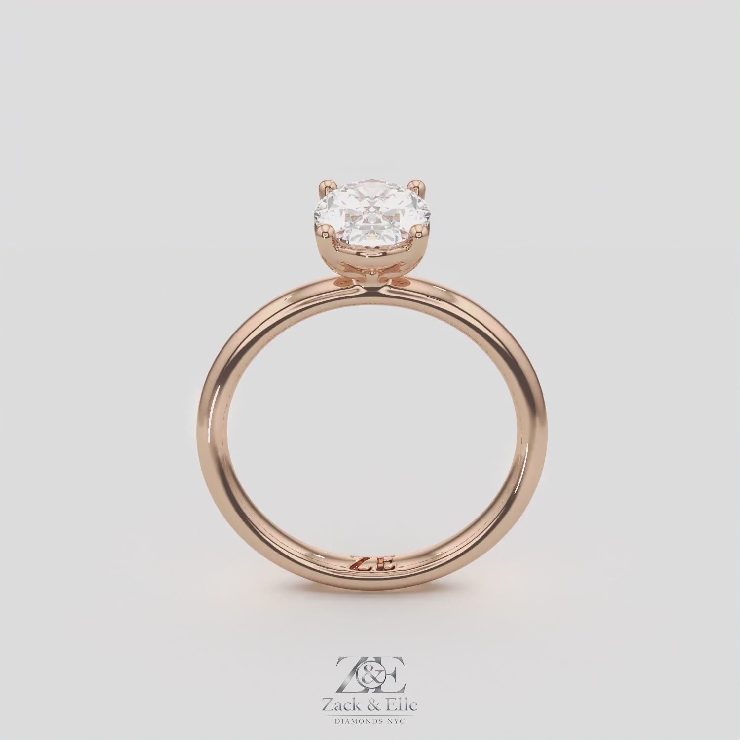 1.00 Ct E VS1 Oval Lab Grown Diamond Solitaire Ring, in white gold, 360 spin