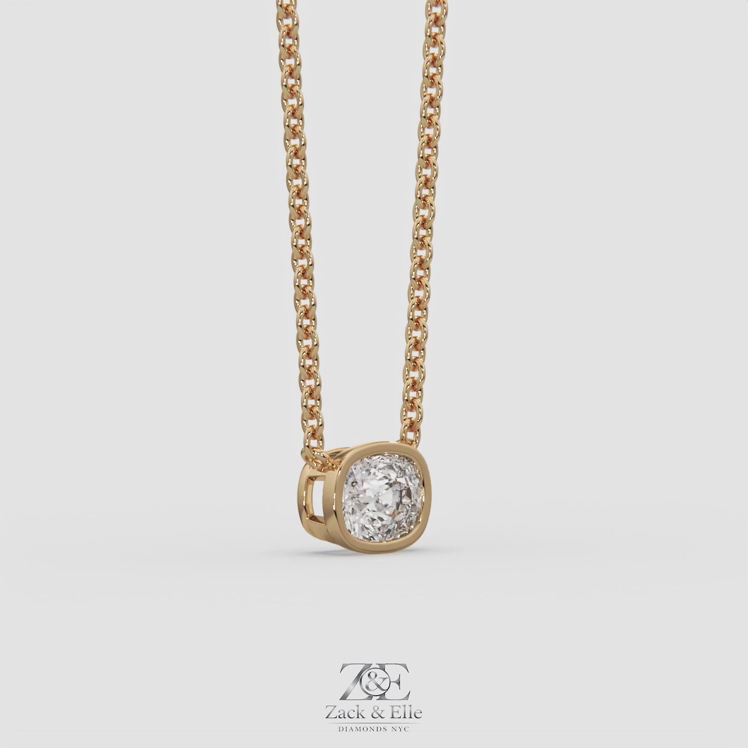 3.00 Ct F VS1 Cushion East West Lab Grown Diamond Pendant, in yellow gold, 360 spin