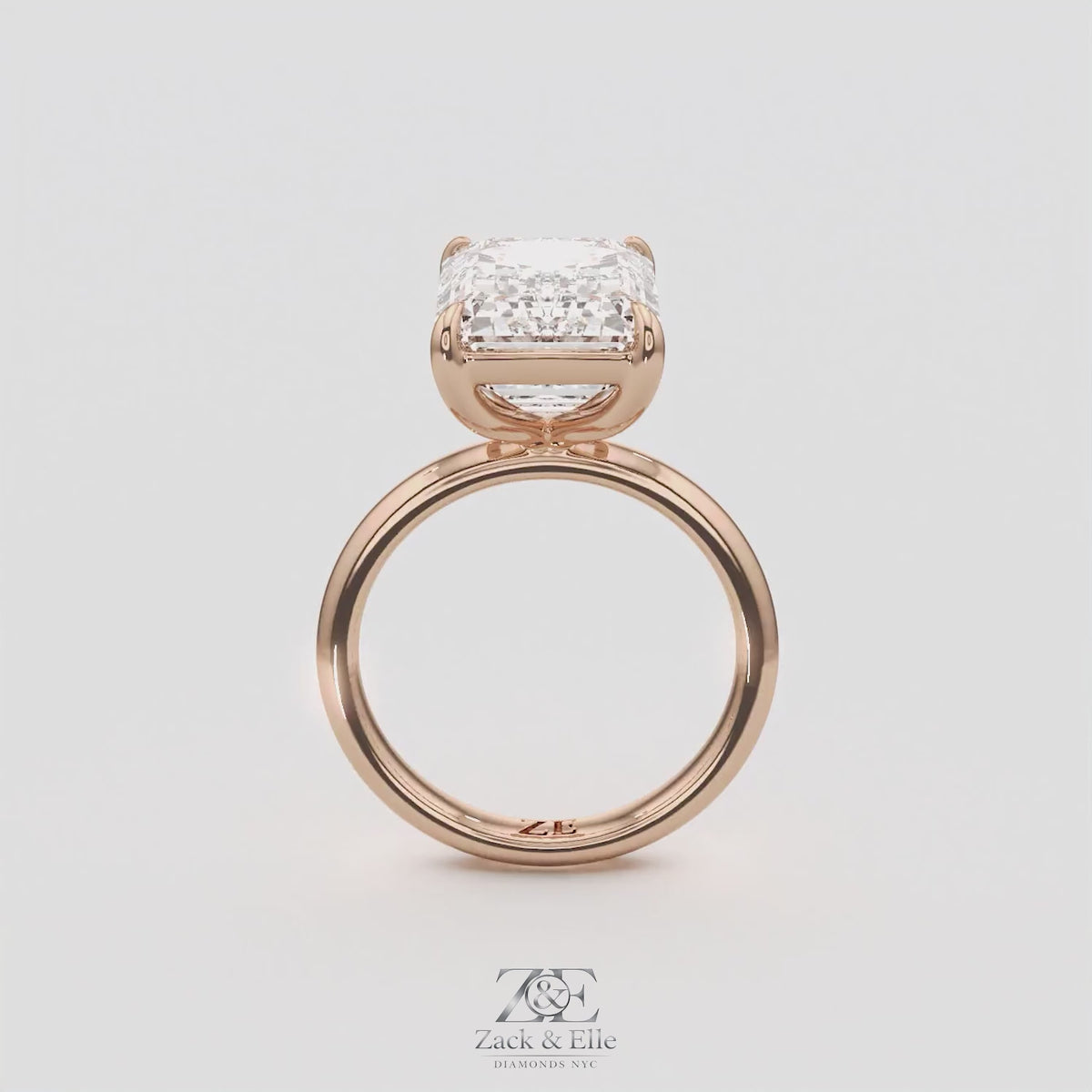 6.00 Ct F VS1 Emerald Cut Lab-Grown Diamond Solitaire Ring, in rose gold, 360 spin