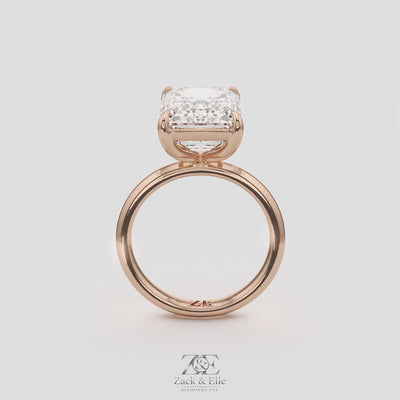 6.00 Ct F VS1 Emerald Cut Lab-Grown Diamond Solitaire Ring, in rose gold, 360 spin