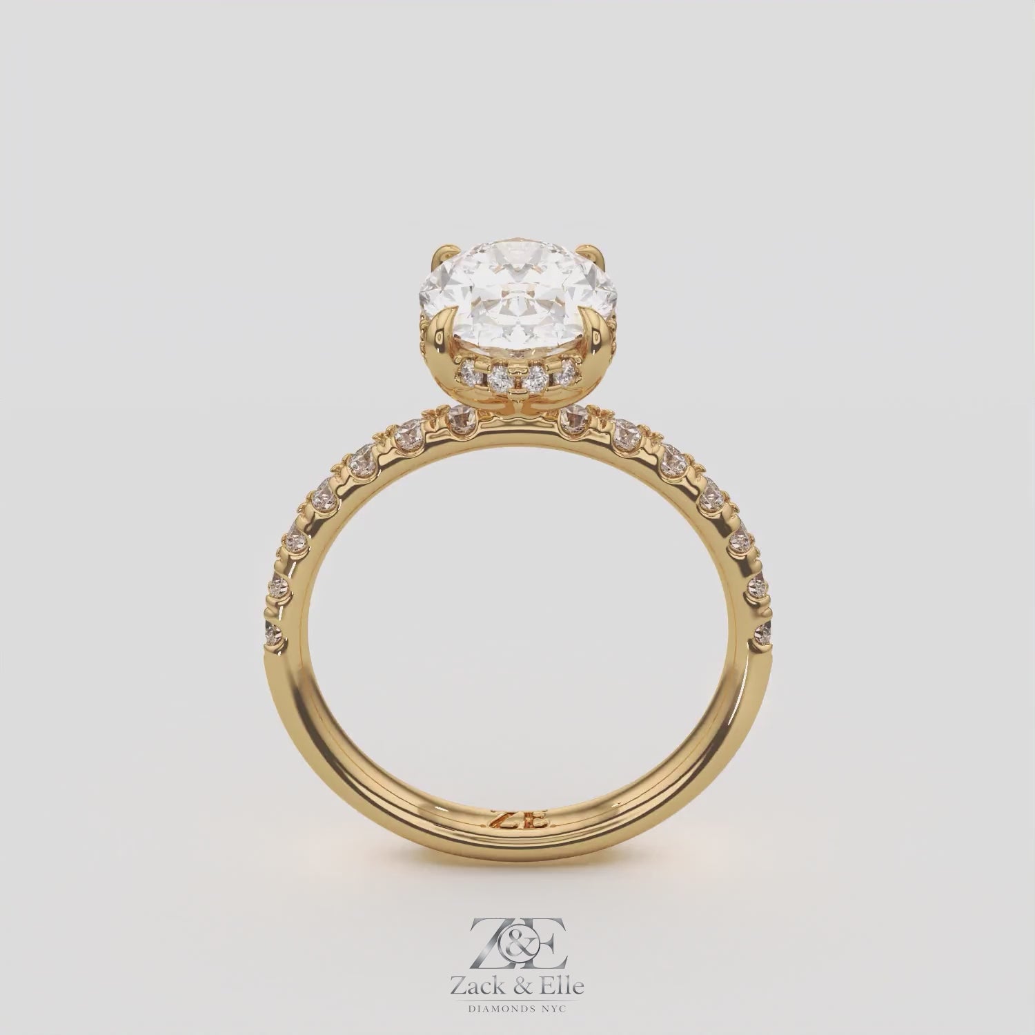 3.00 Ct E VS1 Oval Halo Lab Grown Diamond Ring, in white gold, 360 spin