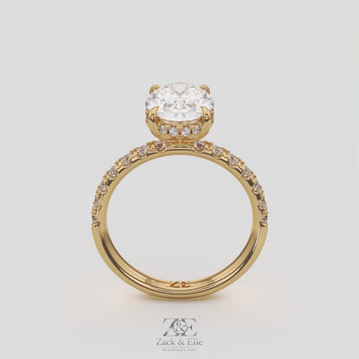 3.00 Ct E VS1 Oval Halo Lab Grown Diamond Ring, in white gold, 360 spin