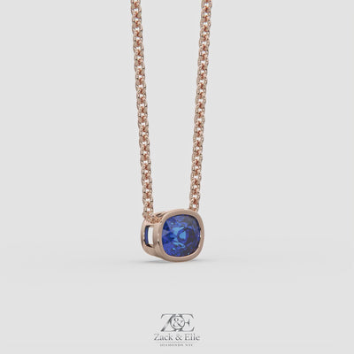 3.00 Ct Cushion Blue Sapphire East West Pendant, in rose gold, 360 spin
