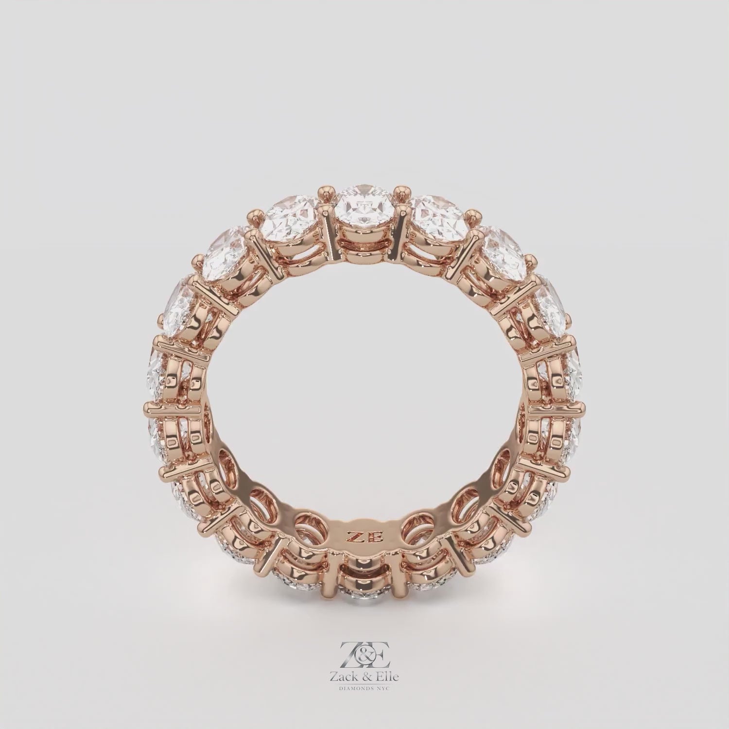 4.00 Ct D-E Color VS1 Oval Lab-Grown Diamond Eternity Ring, in white gold, 360 spin