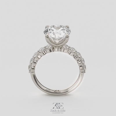 4.80 Ct E VS1 Round Lab Grown Diamond Side Stone Engagement Ring, in white gold, 360 spin