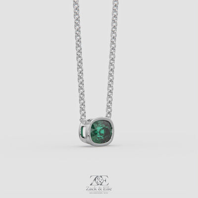 3.00 Ct Cushion Green Emerald East West Pendant, in white gold, 360 spin