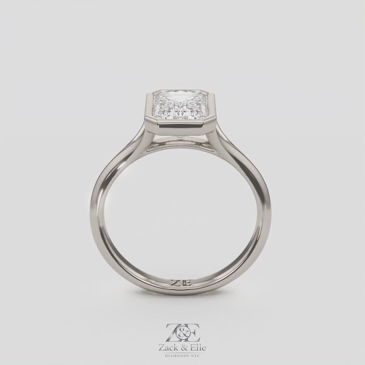 2.00 Ct F VS1 Emerald Cut Lab Grown Diamond Solitaire Ring, in white gold, 360 spin