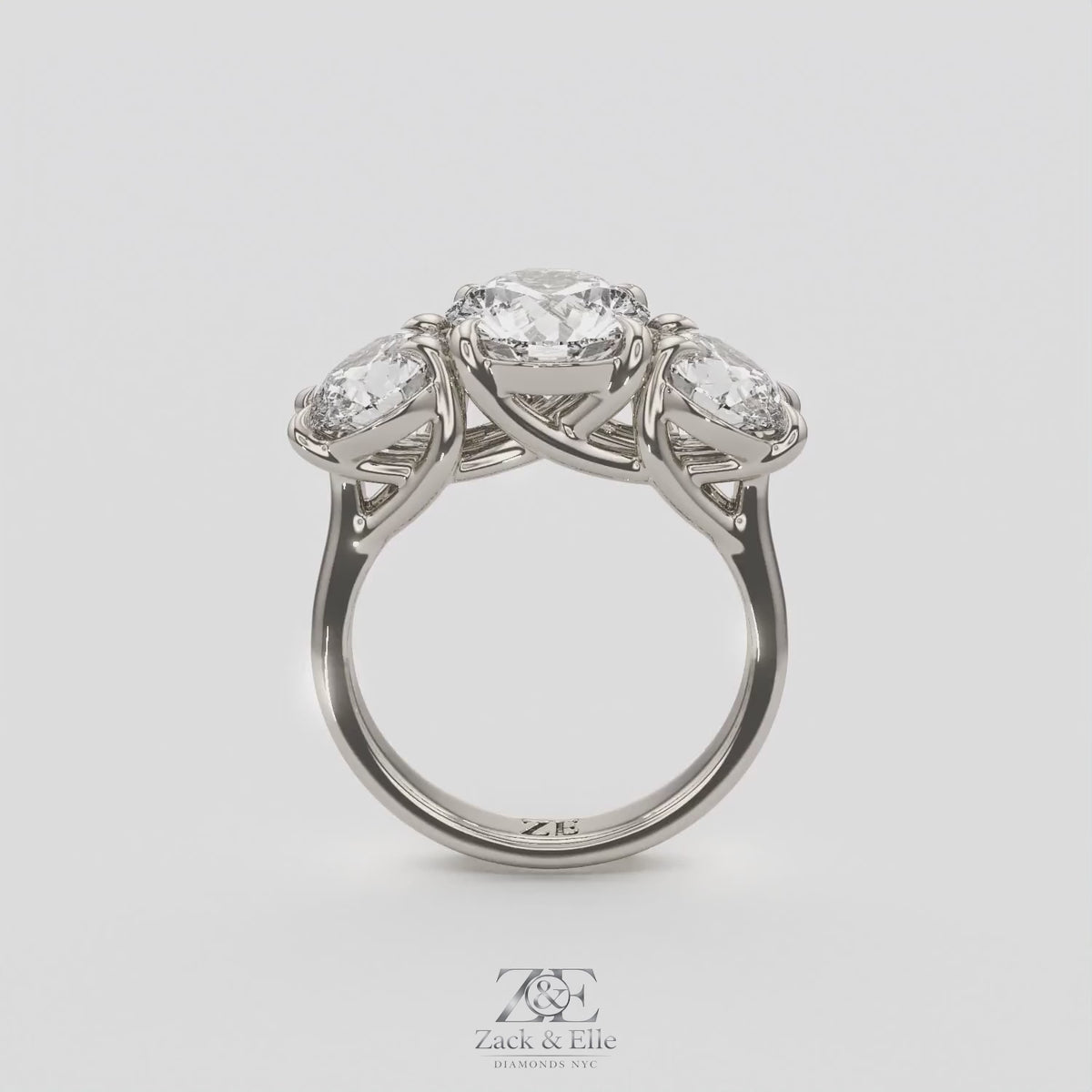 4.00 Ct D Color VS1 Round Lab Grown Diamond 3 Stone Ring, in white gold, 360 spin
