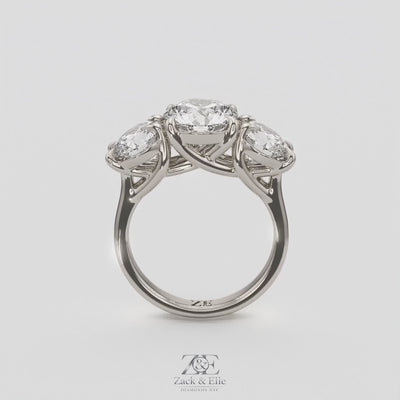 4.00 Ct D Color VS1 Round Lab Grown Diamond 3 Stone Ring, in white gold, 360 spin