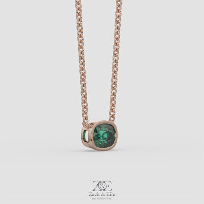 3.00 Ct Cushion Green Emerald East West Pendant, in rose gold, 360 spin
