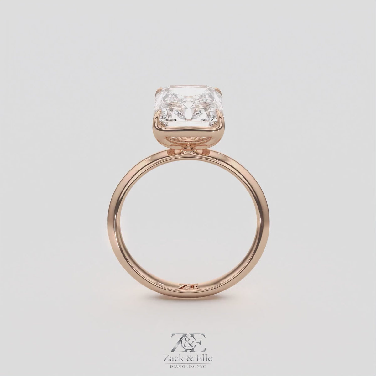 4.00 Ct E VS1 Radiant Cut Lab-Grown Diamond Solitaire Ring, in rose gold, 360 spin