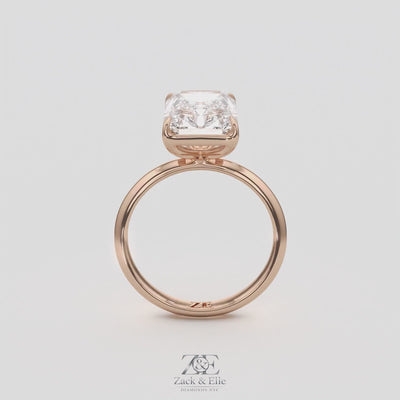 4.00 Ct E VS1 Radiant Cut Lab-Grown Diamond Solitaire Ring, in rose gold, 360 spin