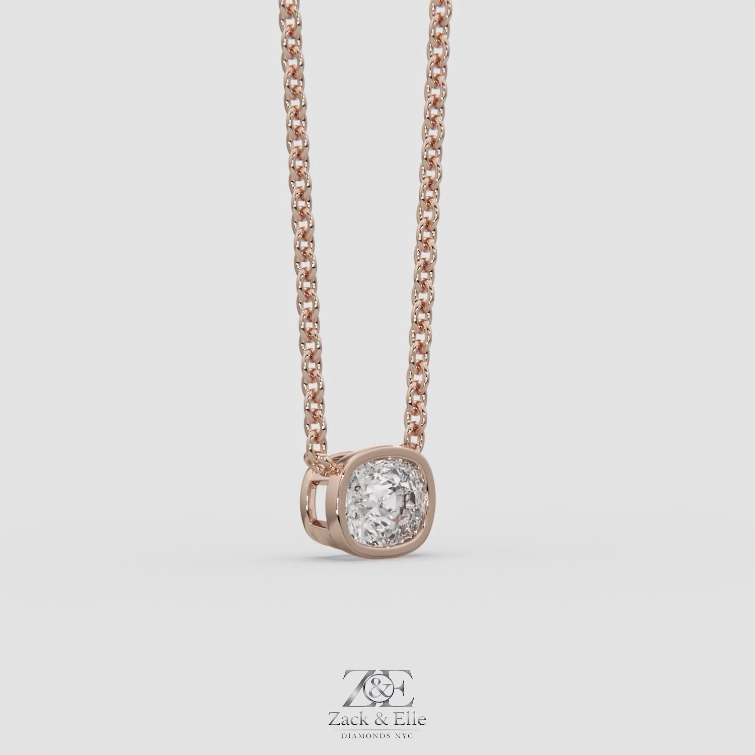 3.00 Ct F VS1 Cushion East West Lab Grown Diamond Pendant, in rose gold, 360 spin