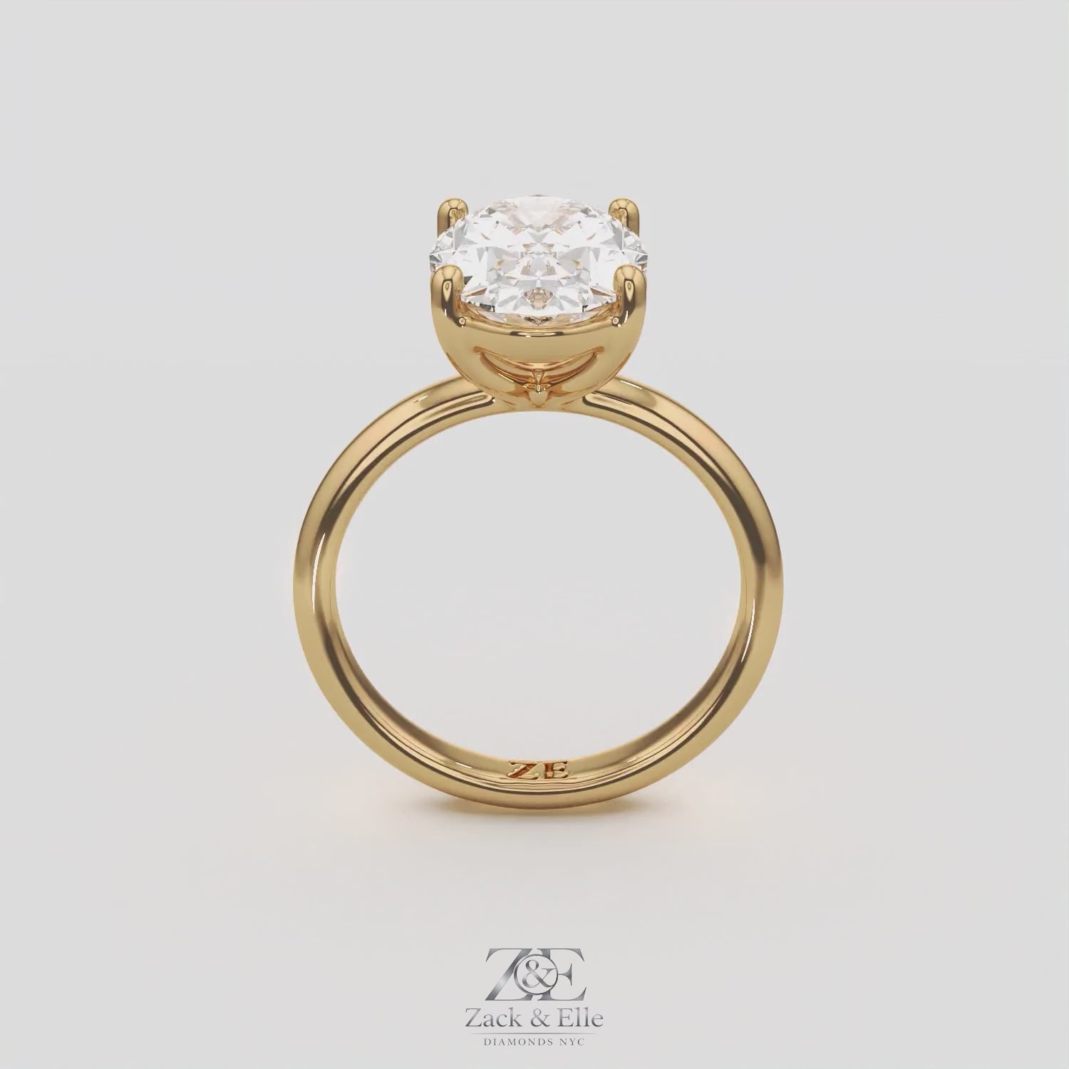 3.00 Ct E VS1 Oval Lab Grown Diamond Solitaire Ring, in white gold, 360 spin