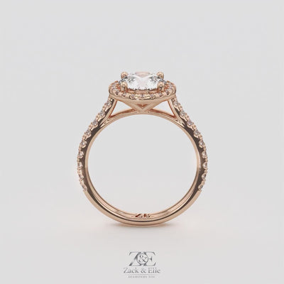 2.00 Ct D VS1 Round Lab-Grown Diamond Halo Ring with Round Accents, in rose gold, 360 spin