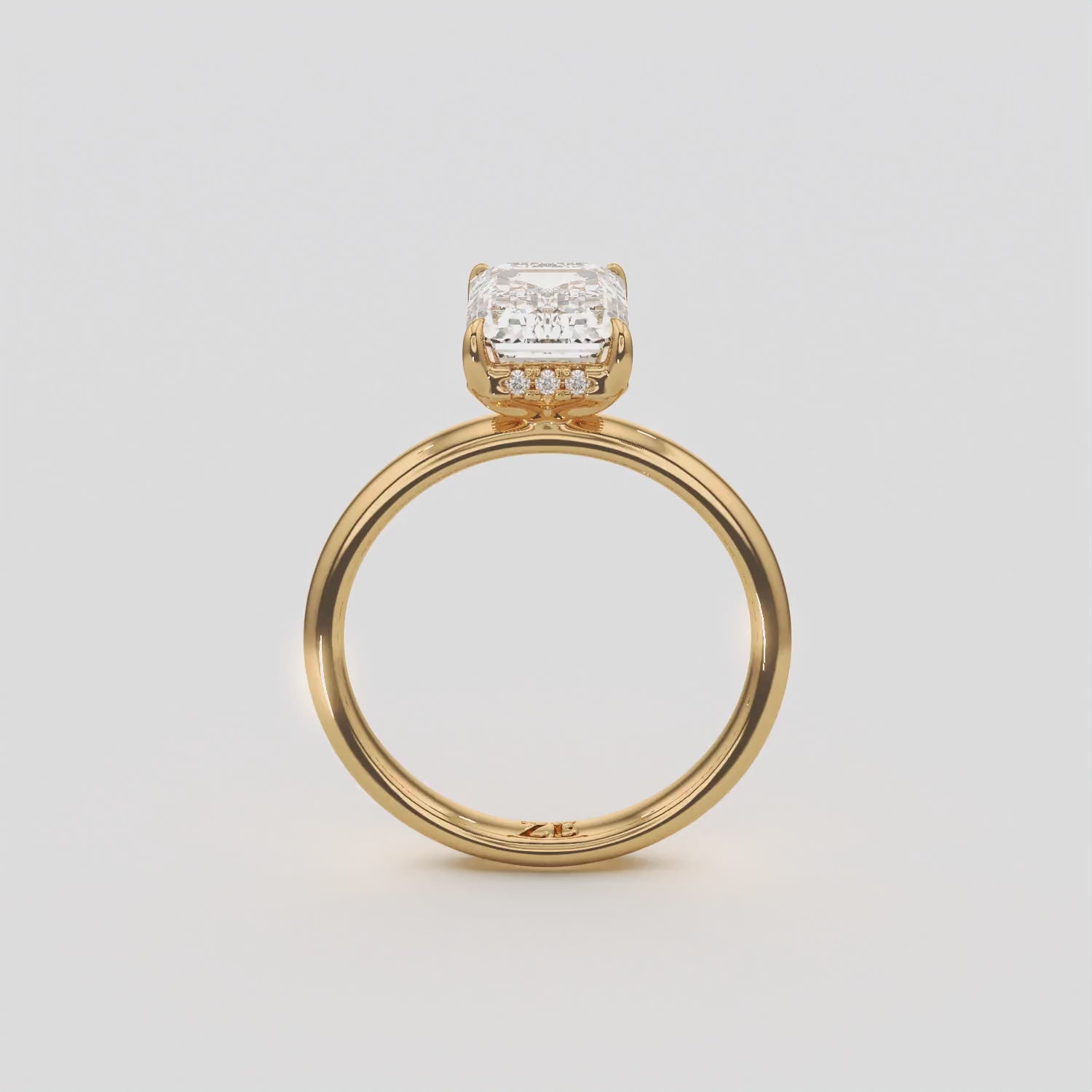 2.60 Ct E VS1 Emerald Cut Lab Grown Diamond Halo Ring, in white gold, 360 spin
