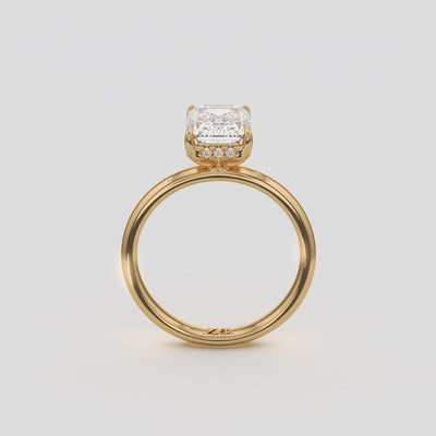 2.60 Ct E VS1 Emerald Cut Lab Grown Diamond Halo Ring, in white gold, 360 spin