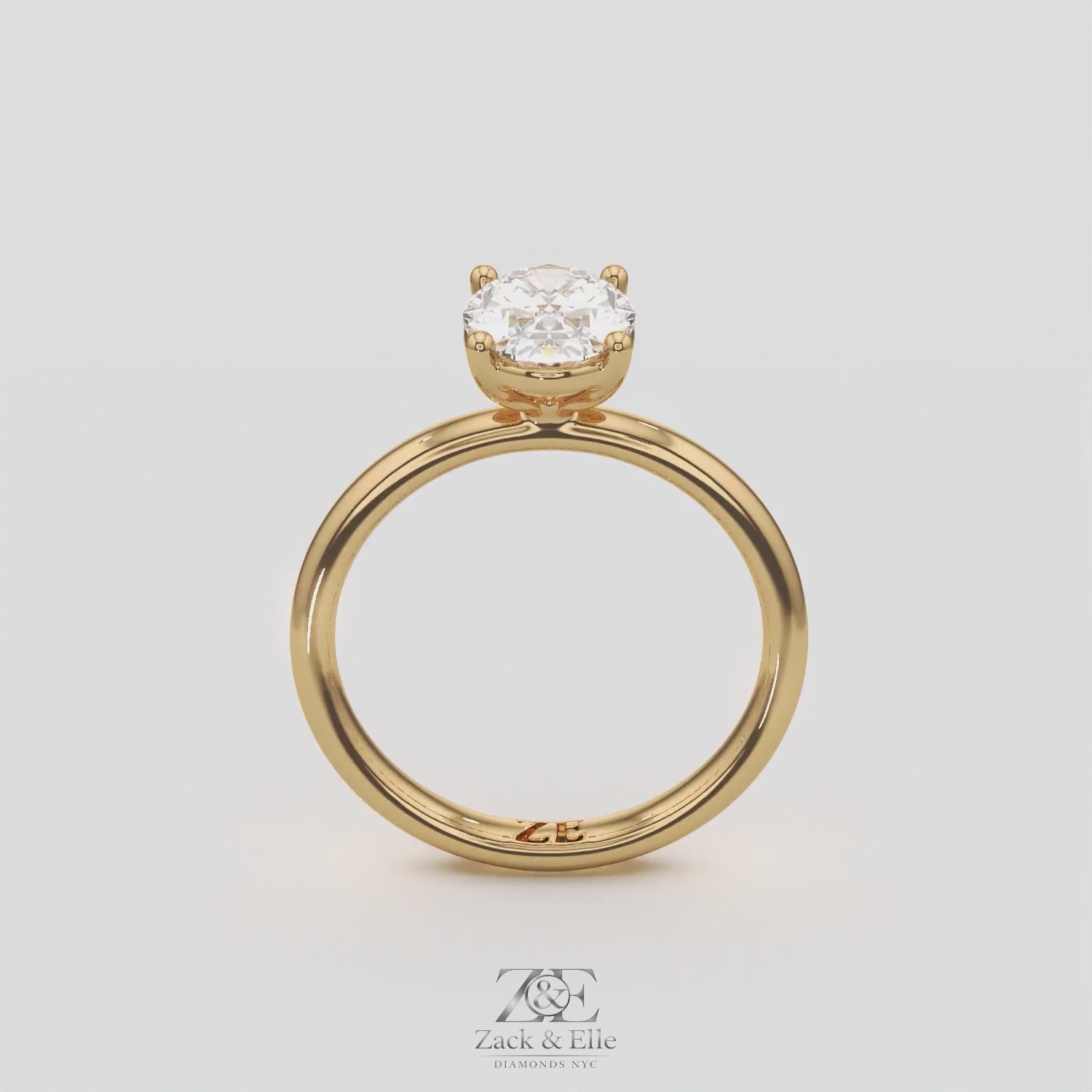 1.00 Ct E VS1 Oval Lab Grown Diamond Solitaire Ring, in white gold, 360 spin