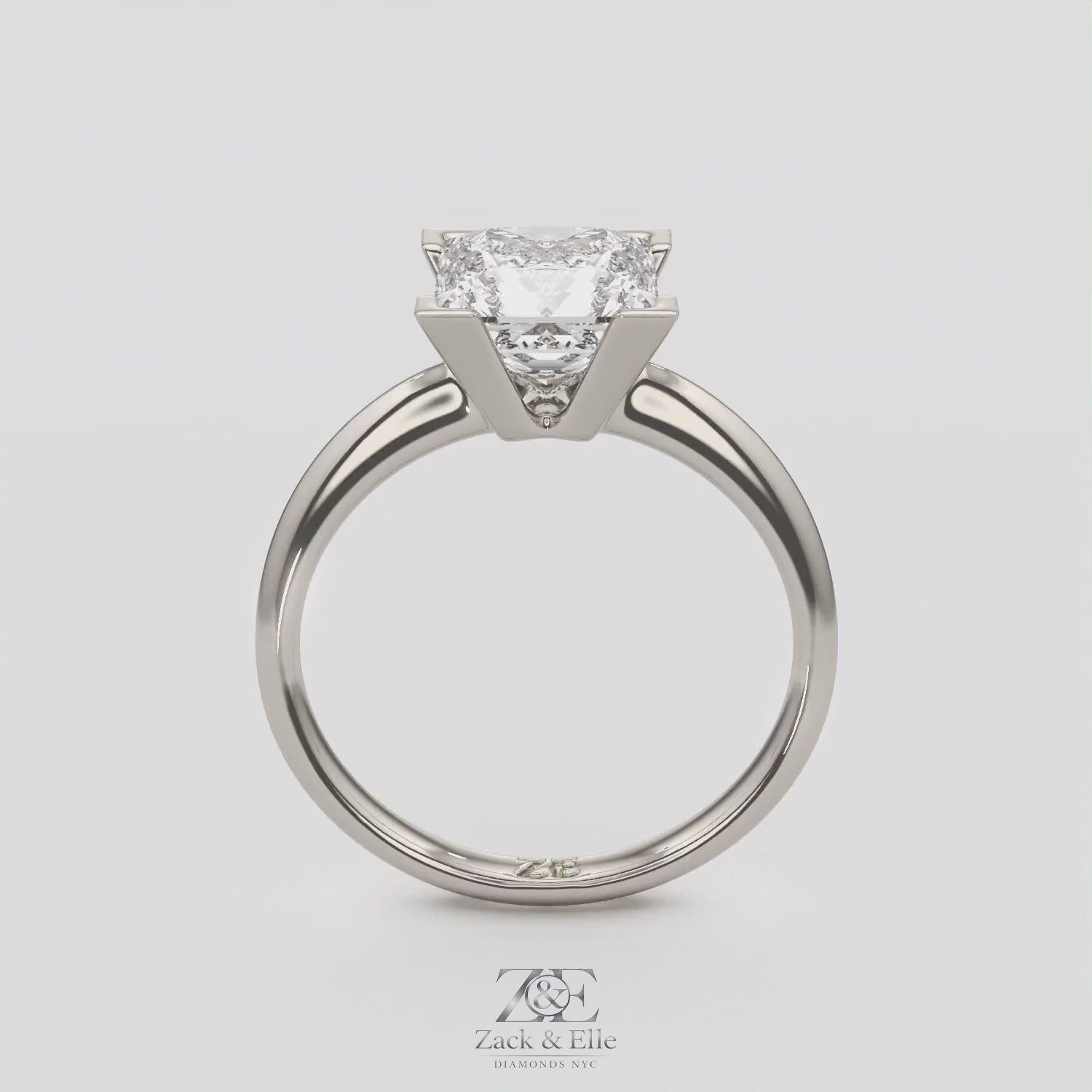 3.00 Ct E VS1 Princess Cut Lab Grown Diamond Solitaire Ring, in white gold, 360 spin