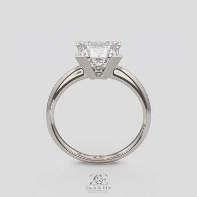 3.00 Ct E VS1 Princess Cut Lab Grown Diamond Solitaire Ring, in white gold, 360 spin