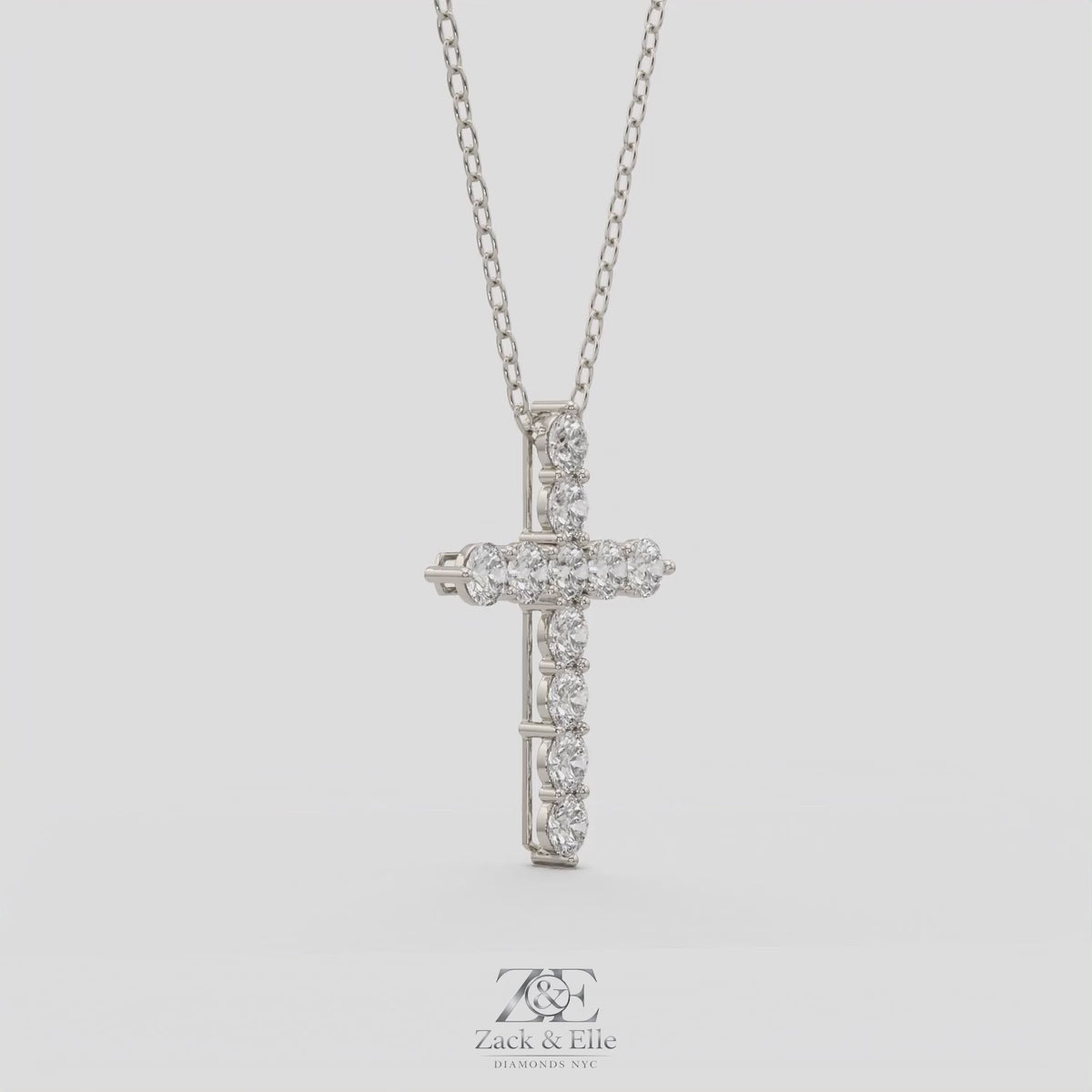7.70 Ct D VS1 Round Lab-Grown Diamond Cross Pendant, in white gold, 360 spin