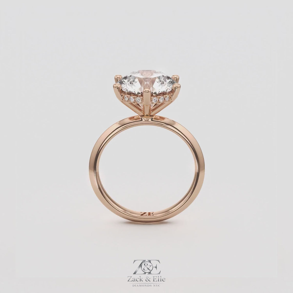 4.10 Ct E VS1 Round Lab-Grown Diamond Hidden Halo Engagement Ring, in rose gold, 360 spin