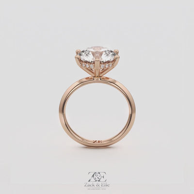 4.10 Ct E VS1 Round Lab-Grown Diamond Hidden Halo Engagement Ring, in rose gold, 360 spin