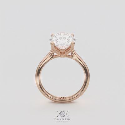 3.00 Ct D VS1 Oval Solitaire Diamond Ring Tulip Setting, in white gold, 360 spin