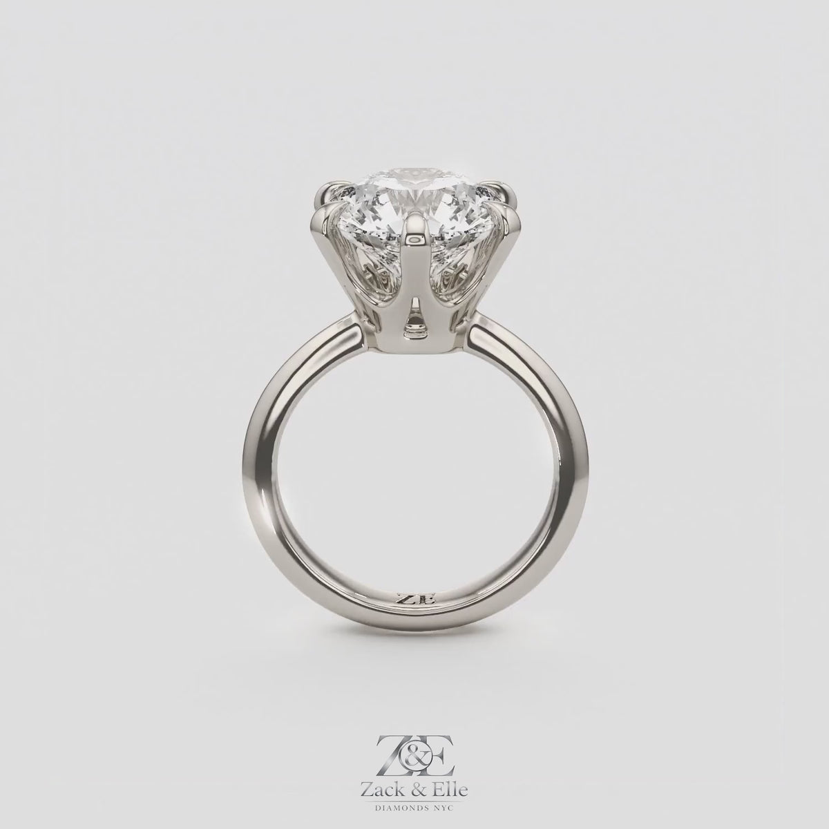 5.00 Ct E VS1 Round Lab-Grown Diamond Solitaire Ring, in white gold, 360 spin