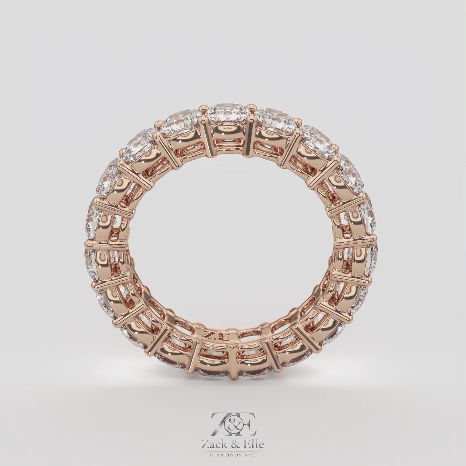 4.00 Ct D-E Color VS1 Cushion Lab Diamond Eternity Ring, in white gold, 360 spin